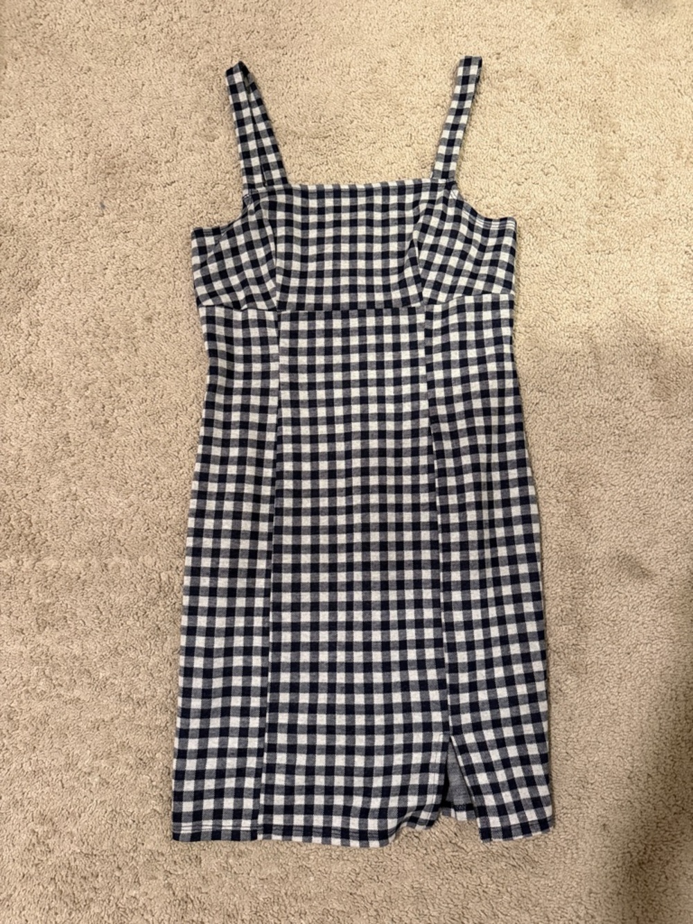 Gingham Midi Tank Dress in Navy and White